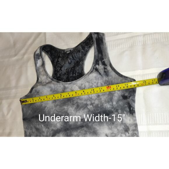 VTG Charlotte Russe Tie Dyed Tank Top Women's L Black Gray Y2K Ribbed Racer Back - Picture 11 of 12